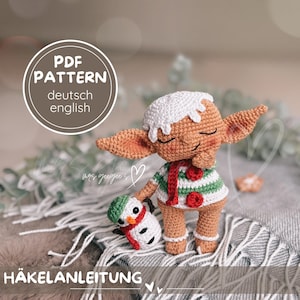 Patrón de ganchillo en PDF de un duende de jengibre amigurumi, patrón de ganchillo navideño, instrucciones para hacer tú mismo [alemán/inglés]