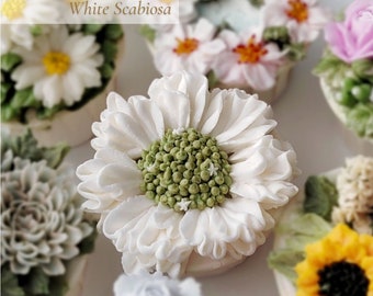 Buttercream flower tutorial: White Scabiosa tutorial