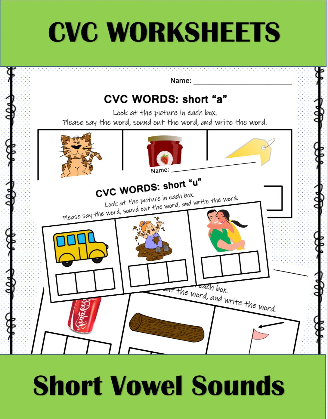 short vowel cvc worksheet phonics spelling early learners etsy