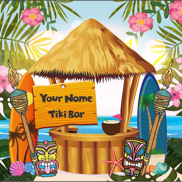 20 oz skinny tumbler Tiki bar wrap straight template digital download sublimation or waterslide graphic