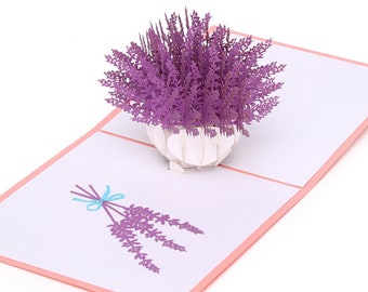 Thank You Greeting Card with Lavender Bouquet Pop Up Feature