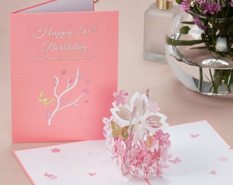 70th Birthday Card for Women by Giftaru | 3D Pop Up Card for Her | Cherry Blossom Flower Design