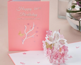 40th Birthday Card for Women by Giftaru | 3D Pop Up Card for Her | Cherry Blossom Flower Design