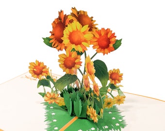 Sunflower Get Well Soon Card | Floral Greeting Card with pop up feature inside
