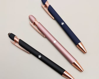 Pack Of 3 Pen Set for Girls, Star Rose Gold Trim Stationery Pen Set, Nice Pretty Cute Pen Sets