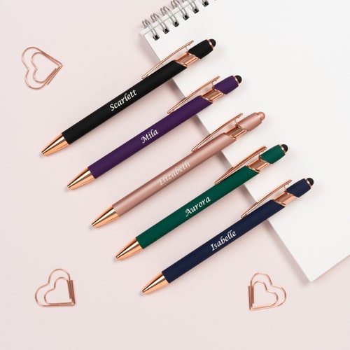 Stylo luxueux personnalisé en or rose doux au toucher, stylos cadeaux pour femme, cadeau meilleure amie, cadeaux de Noël, stylo personnalisé fantaisie, cadeaux pour elle