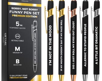 Funny Premium Pen Set: Rude Office Pens with Stylus - Pack of 5