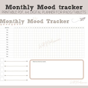 Monthly Mood Tracker Printable Landscape, mood Tracker Template, emotion tracker, 30 Day mood Challenge, A4, Instant Download