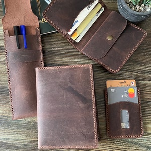 Echtes Crazy Horse Leder zweifach faltbare Brieftasche, Reisepass, Stift, Warenkorbhalter.Geschenk für Männer, Frauen, Freund, Ehemann, Vater, Vatertag, Geburtstag für ihn