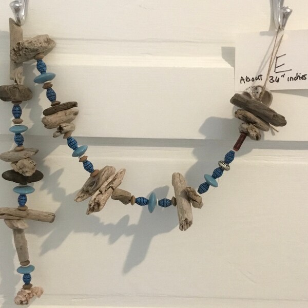 36” Handcrafted Driftwood Garland accented with Blue, Metal and Turquoise Color Beads