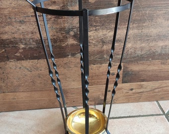 VINTAGE umbrella stand made of iron brass handwork Rare collector's 70s