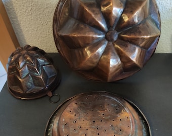 VINTAGE copper baking tins 3 pieces, pure copper, 70s