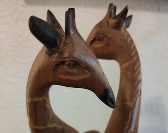 VINTAGE sculpture pair of giraffes unique carving 70s