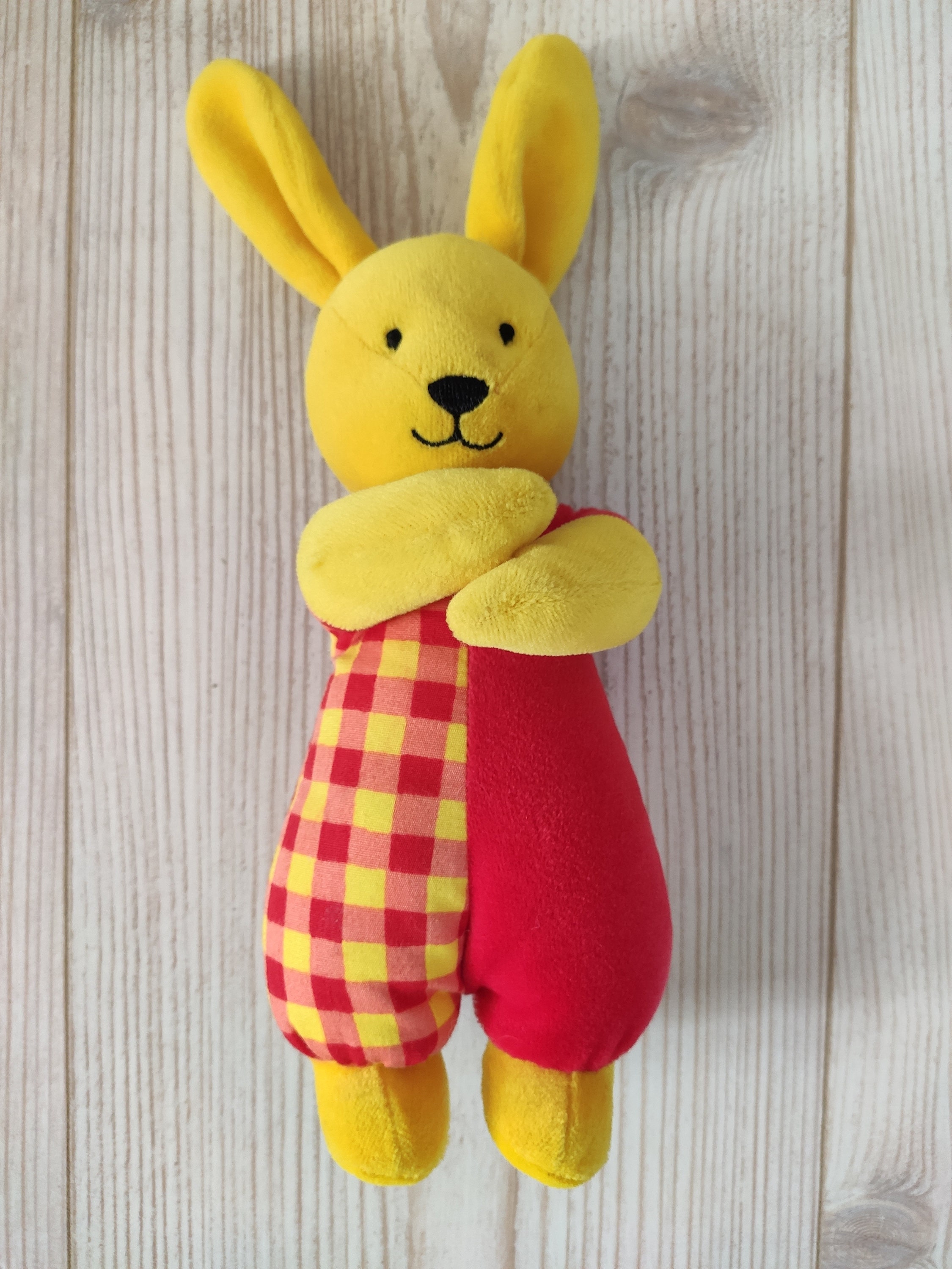 Plush Bunny YELLOW Vintage BERCHET Baby Rattle Toy