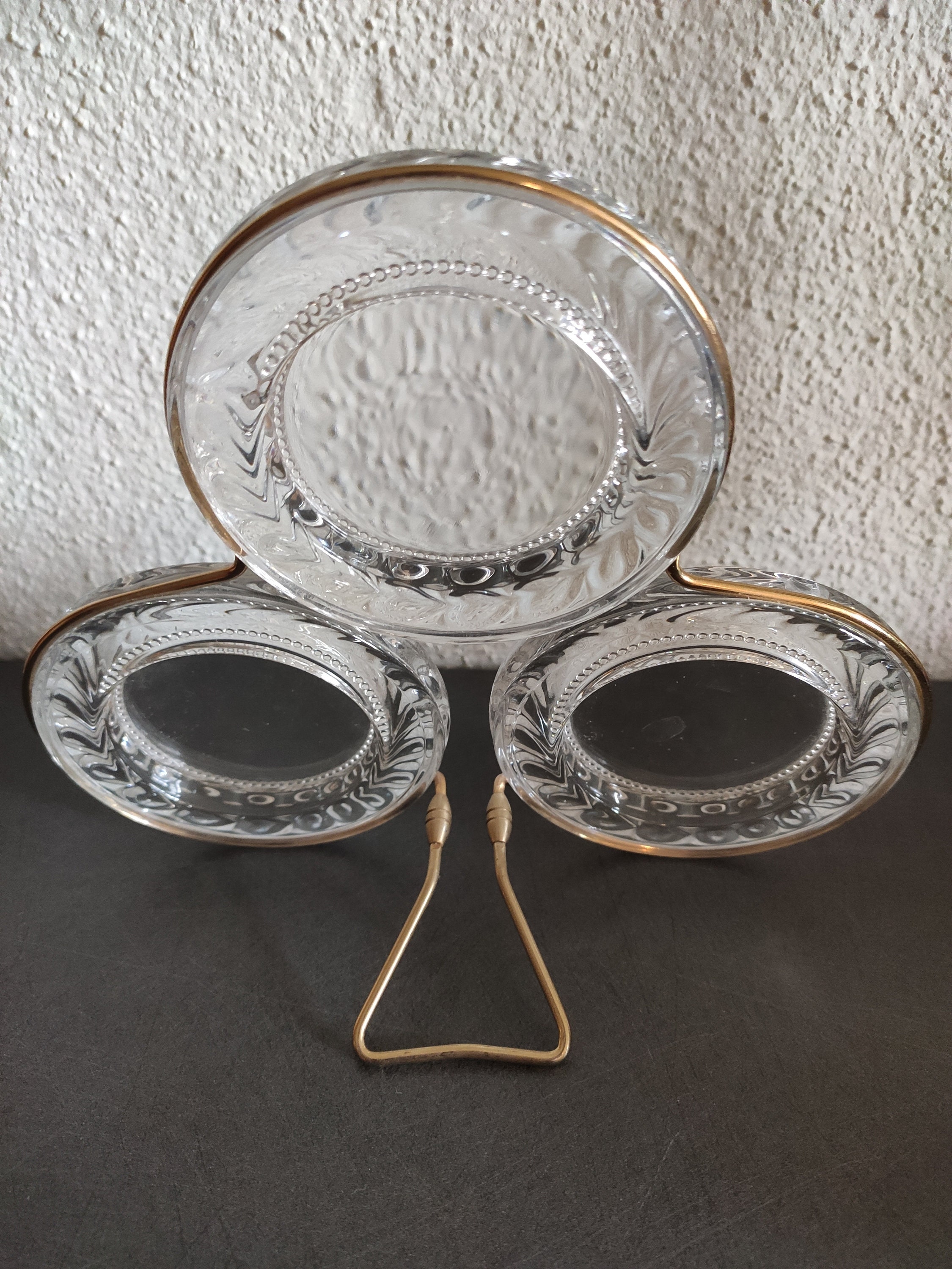 VINTAGE picture frame pressed glass brass stand retro 50s