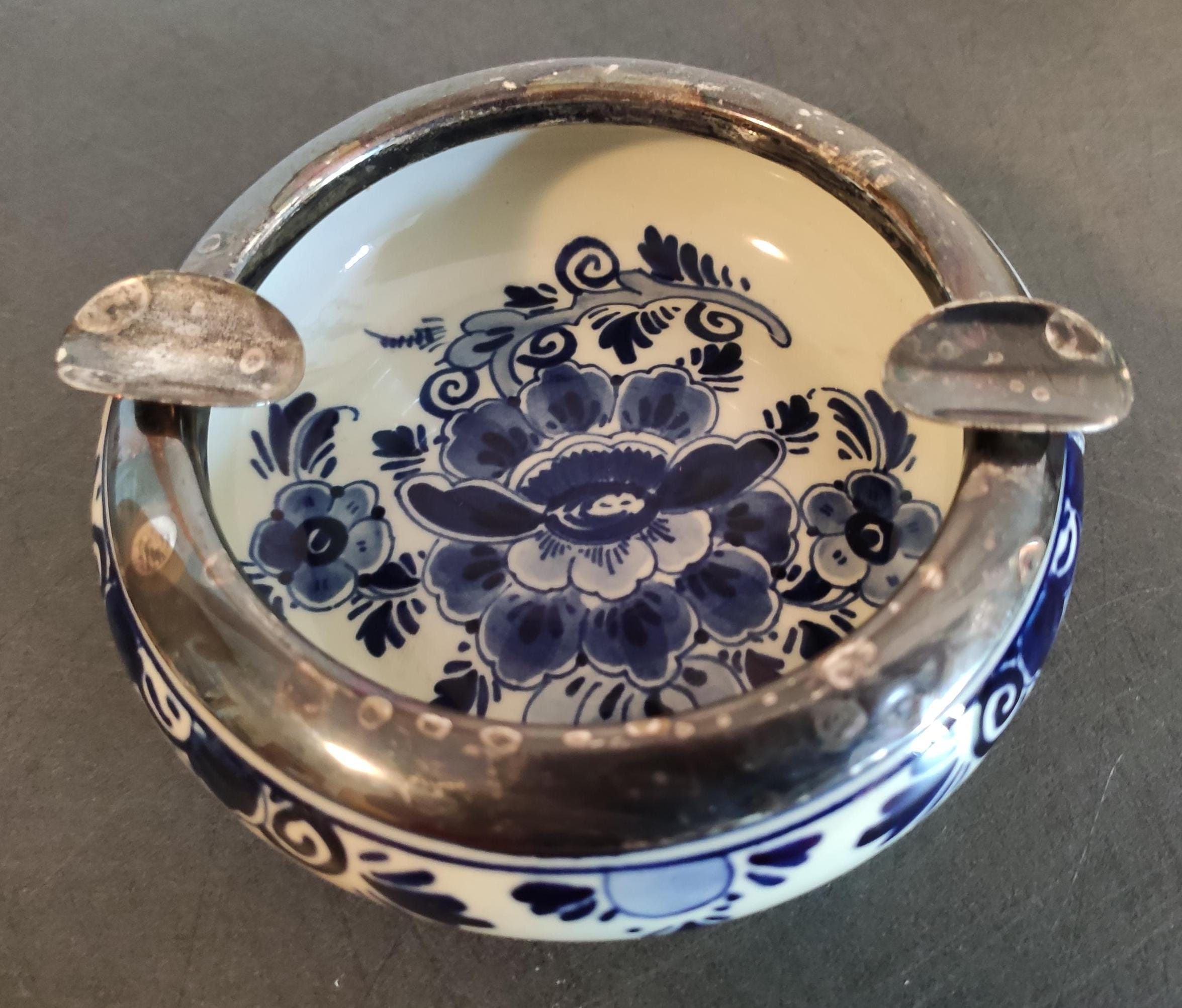 VINTAGE Ashtray Delfts Regina 1408 Silver Rim 70s