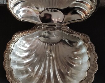 Palourde au beurre VINTAGE, palourde au caviar, insert en verre, plaqué argent, métal