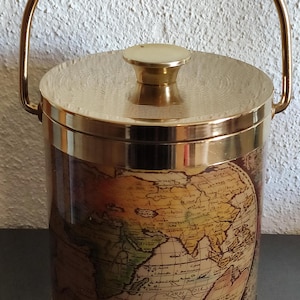 VINTAGE Eiswürfeleimer America Alte Weltkarte Ice Bucket With Old World 70er
