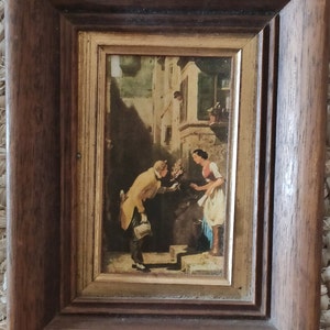 VINTAGE Carl Spitzweg The Eternal Marriage Reproduction Real wood frame 20 x 16 x 2.5 cm