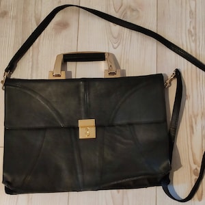 Sac en cuir SUDHAUS Porte-parole en cuir véritable cuir naturel vintage 80s collector Rare Rar 36 x 26 cm