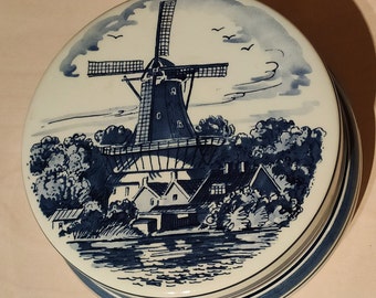 VINTAGE dekseldoos Delfts Blauw Goedewaagen Handmade Holland