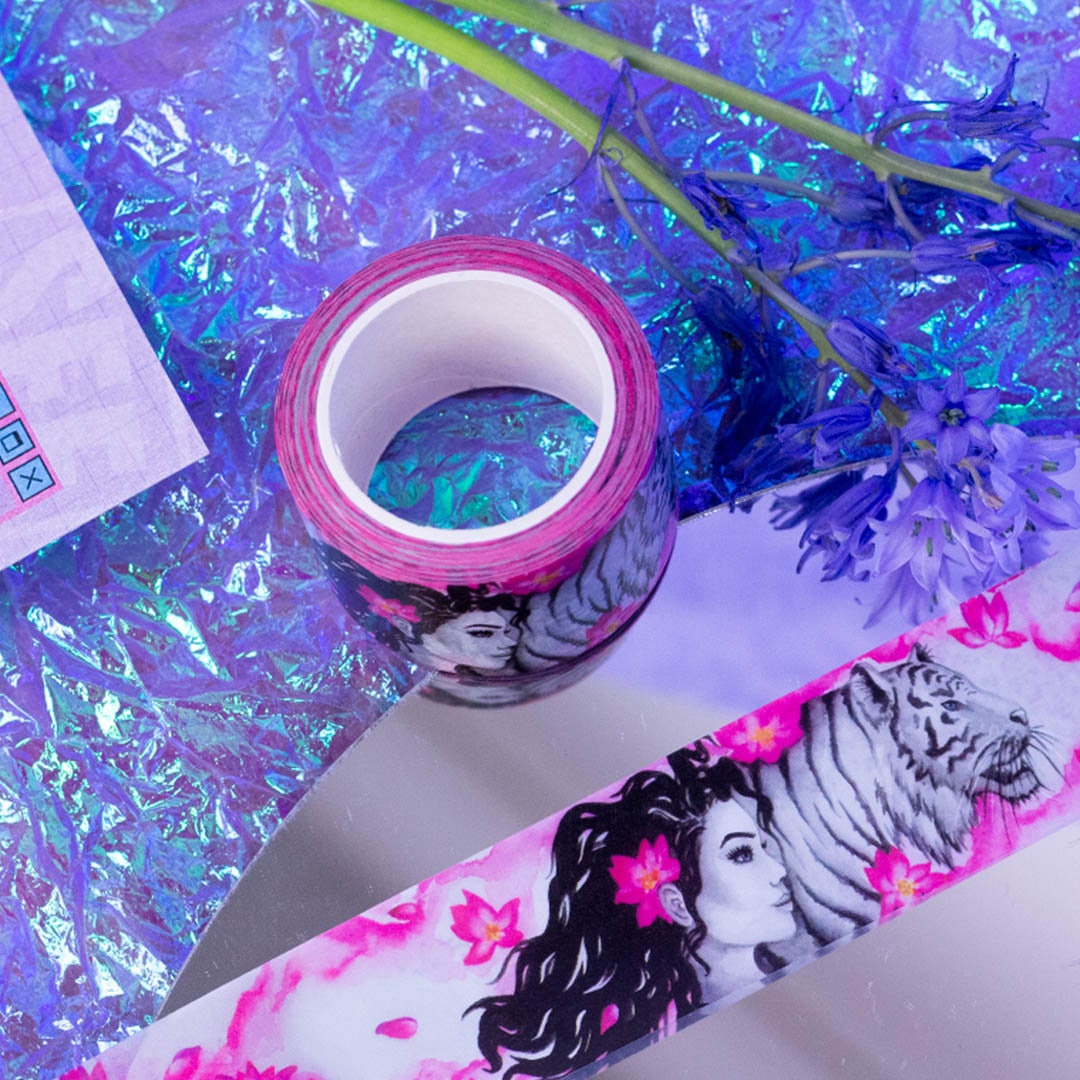 New! Hot Pink Wild Side Tiger Illustrated Washi Tape by Rebecca
