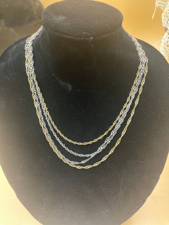 Vintage Four Strand Silver and Gold Necklace - image 6