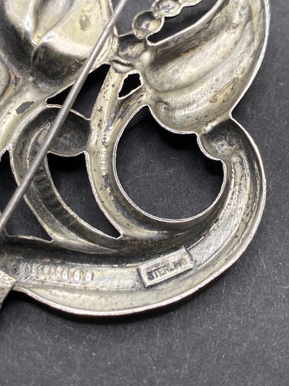 Antique Sterling Silver Modernist Tulip 2+” brooch - image 3