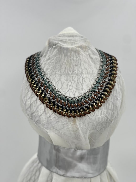 Vintage Mixed Metal and Leather Layered Necklace