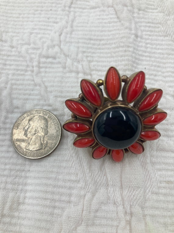 Stunning Vintage red and black flower ring with 1… - image 6