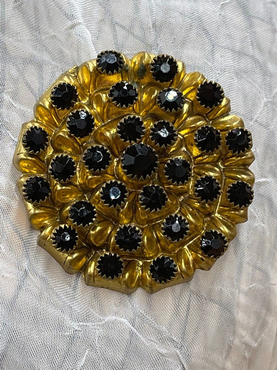 Large Vintage Black Rhinestone Brooch