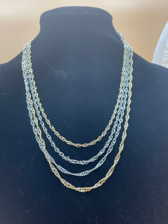 Vintage Four Strand Silver and Gold Necklace - image 1