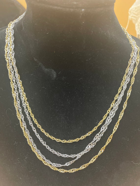 Vintage Four Strand Silver and Gold Necklace - image 7