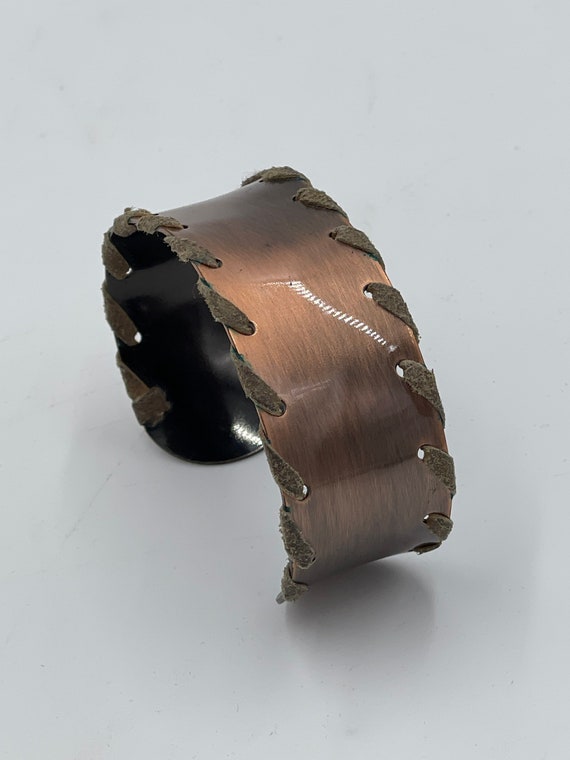 Modernist Copper and Leather Cuff Bracelet