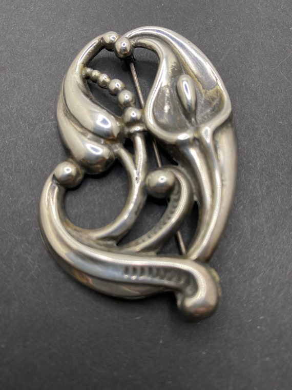 Antique Sterling Silver Modernist Tulip 2+” brooch - image 1