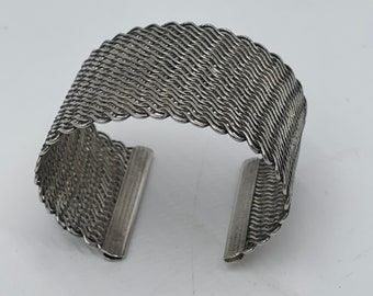 Vintage Silver Metal Woven Cuff Bracelet