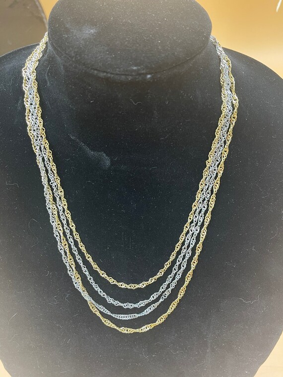 Vintage Four Strand Silver and Gold Necklace - image 2