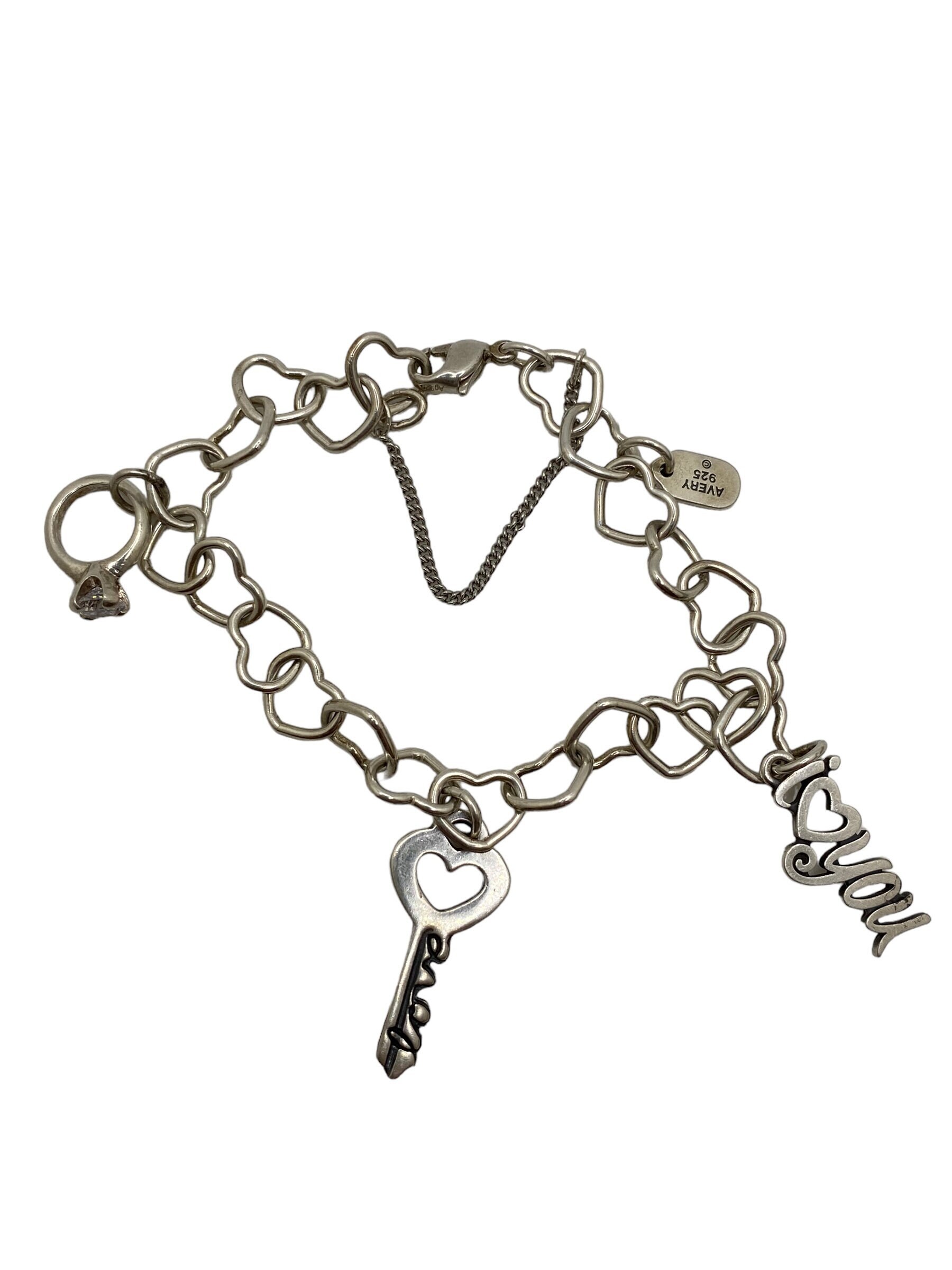 James Avery Sterling Silver Heart Bracelet 3 JA Charms Safety Chain
