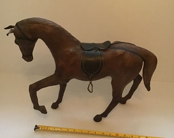 Vintage French Brown Leather Horse Sculpture/Ornament