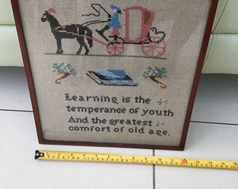 Vintage Sampler In Wood And Glass Frame.