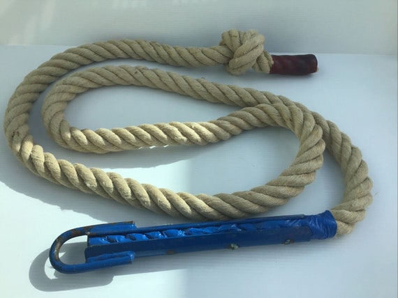 Vintage School Gymnasium Climbing Rope With Steel Hanging Hook. Ideal for  Garden 