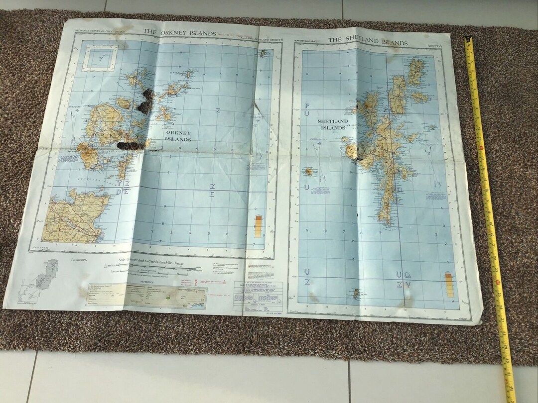 Vintage Ww2 British Ordinance Survey Map Featuring Orkney &amp; Shetland ...