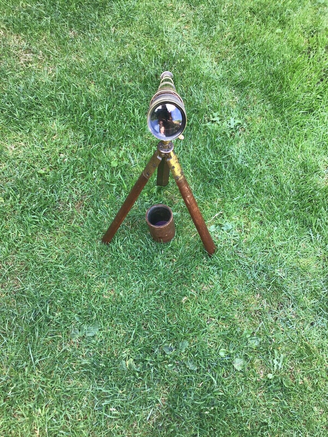 Vintage Telescope Made of Brass & Leather With Wooden Legs. Etsy