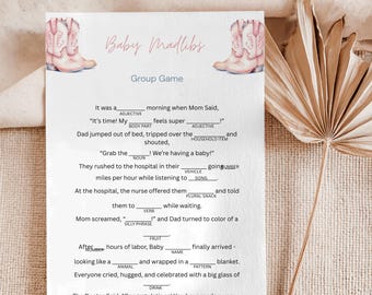 Jeux de cow-girl pour baby shower : thème western, modèles canva modifiables (téléchargement numérique)