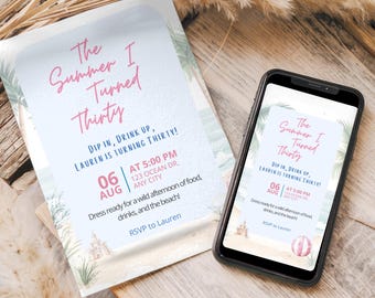 Coastal Birthday Invitation | The Summer I Turned Pretty Theme | Beach Theme Birthday Invite | Trendy Birthday Invite | Canva Template