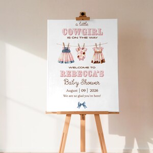 Little Cowgirl Baby Shower Welcome Sign: Editable Canva Template (Digital Download)