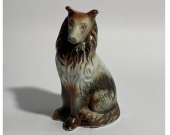 Brown & White Ceramic Collie Dog Figurine / Made In Brazil