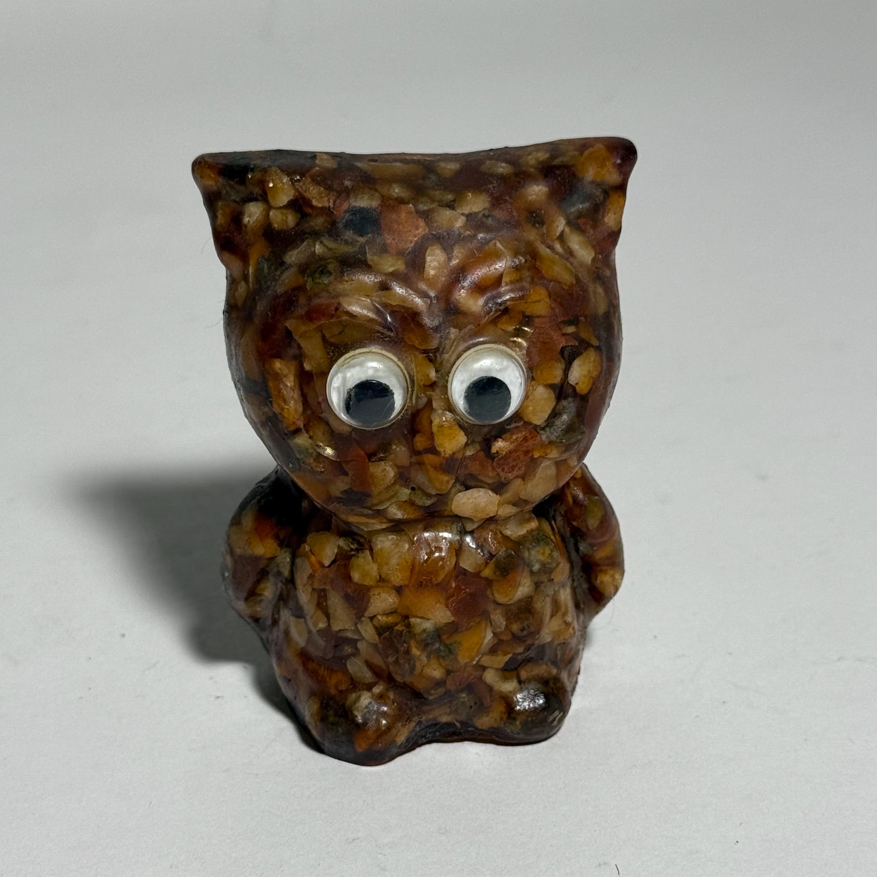 Small Brown Owl Figurine / Petrified Wood Figure / Whimsical Bird / Owl Collector Gift / Gift For He