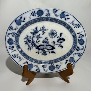 Antique Blue Onion Ironstone Serving Platter / Omon Staffordshire England / Gift For Collector / Gift For Her / Blue Transferware