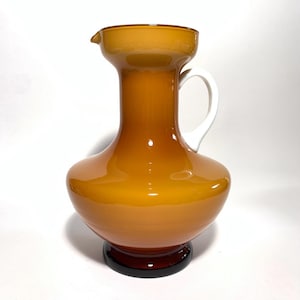Vintage Butterscotch Cased Glass Pitcher: Empoli Italy Art Glass